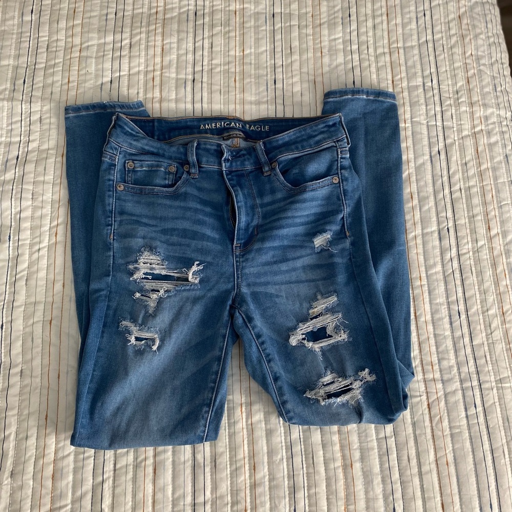 American Eagle Outfitters Blue Skinny Jeans Distressed